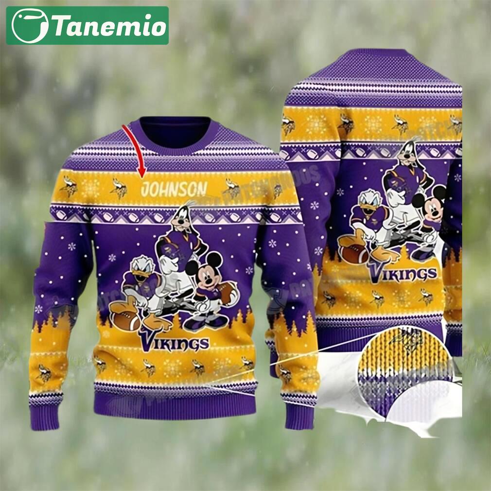 Disney donald duck mickey mouse goofy minnesota vikings personalized christmas ugly sweater Christmas Ugly Sweater