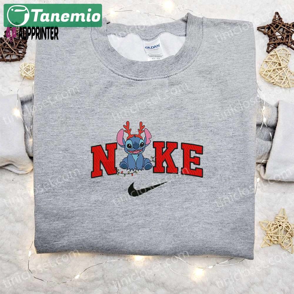 Disney xmas x nike reindeer stitch sweatshirt: festive embroidered shirt for the best christmas gift Embroidered Shirt