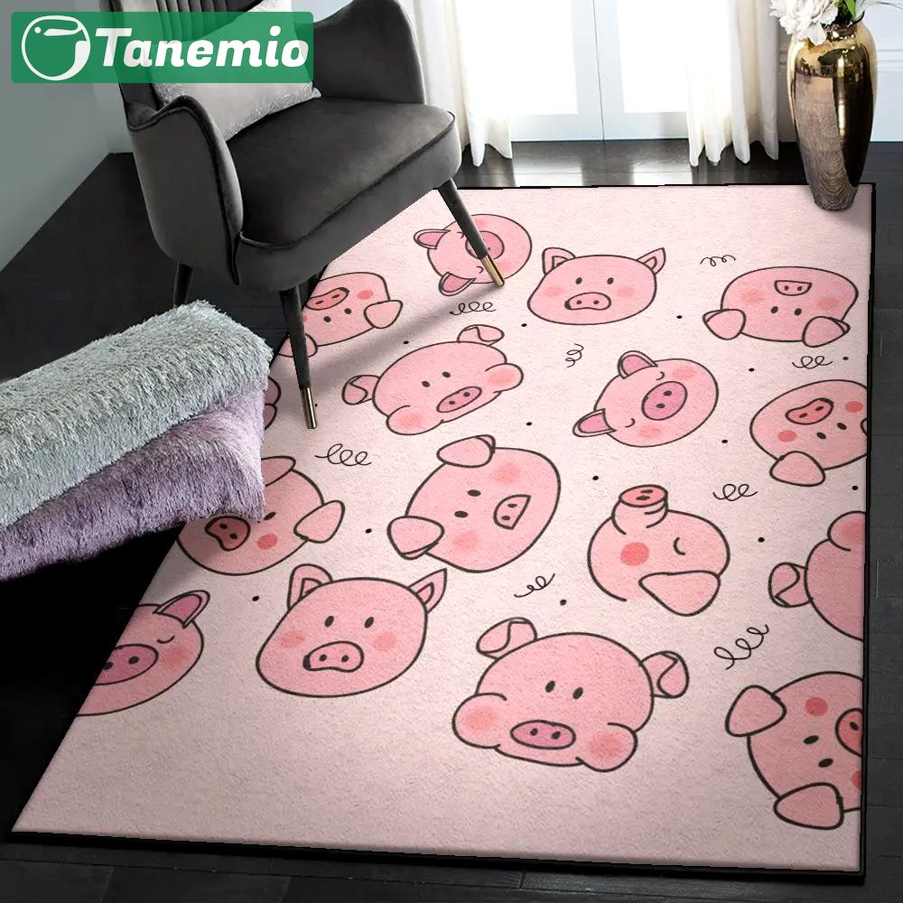 Domestic pig indoor outdoor carpet, pink cute pig rug Rectangle Rug