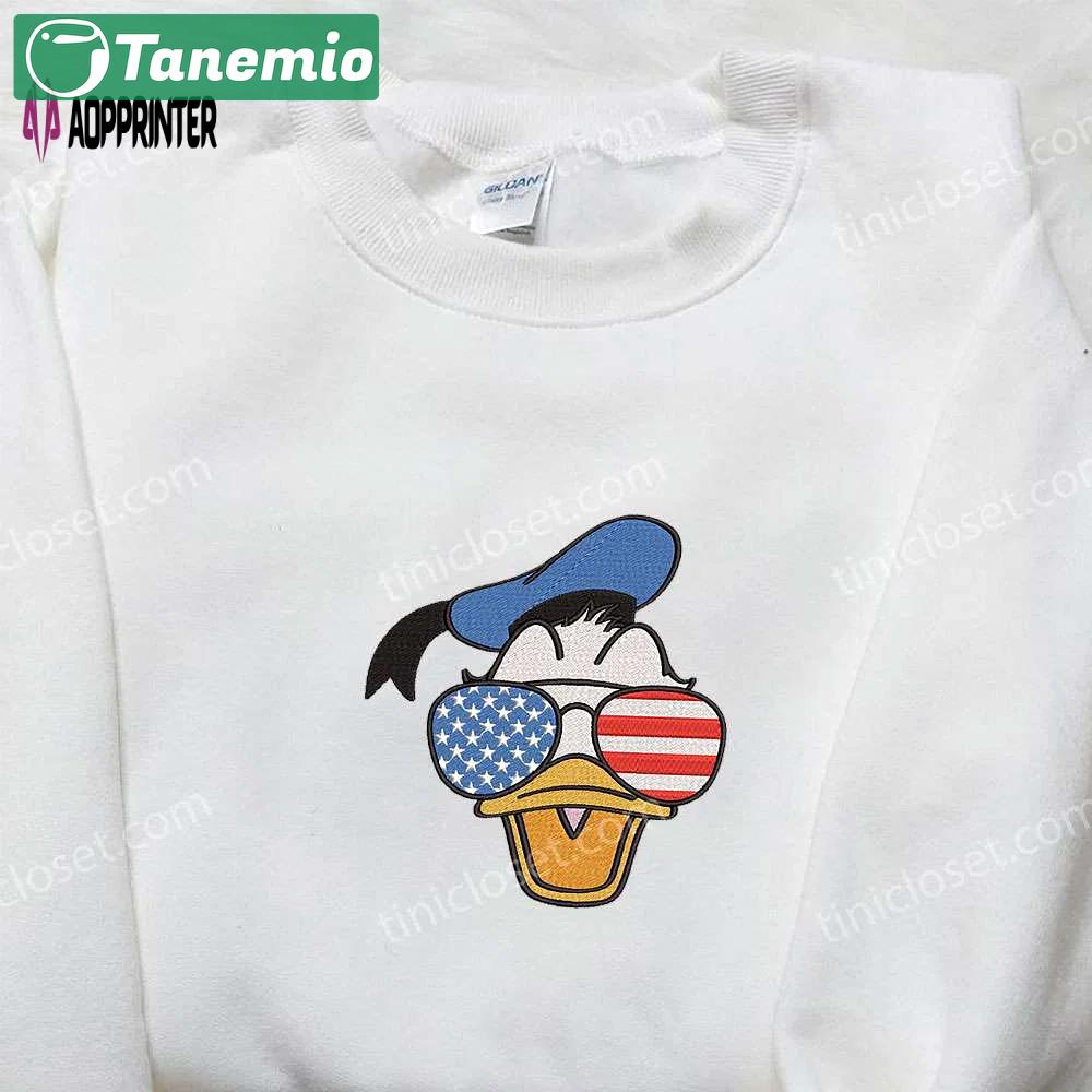 Donald duck embroidered shirt with american glasses – perfect disney national day gift Embroidered Shirt