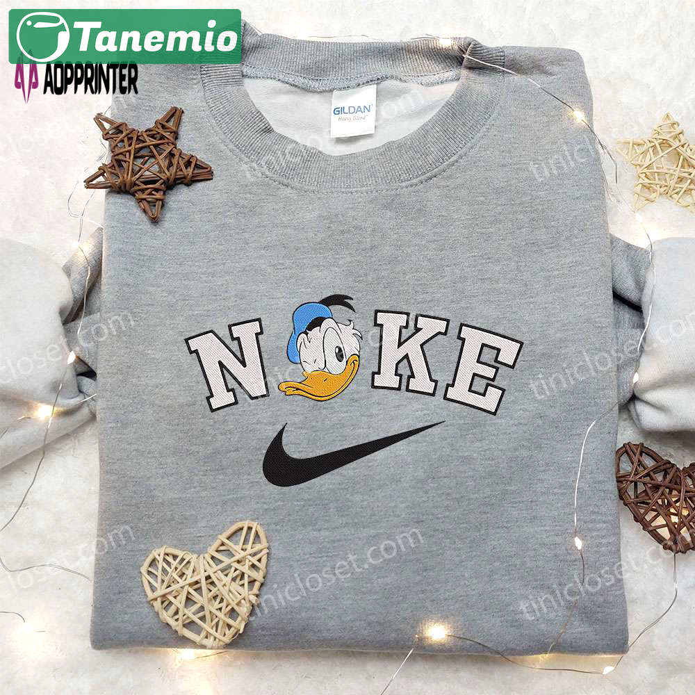 Donald duck x nike embroidered hoodie & shirt: disney inspired apparel with nike influences Embroidered Shirt