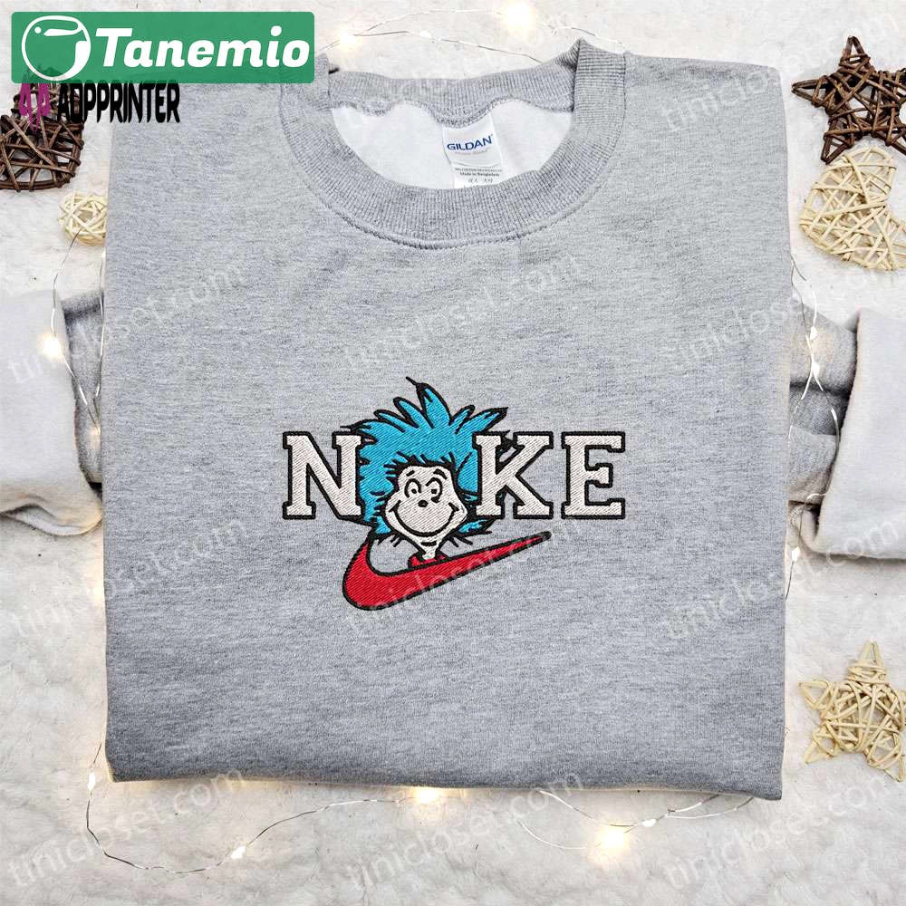 Dr seuss thing 1 x nike embroidered sweatshirt: best nike inspired shirt for family perfect birthday gift Embroidered Shirt