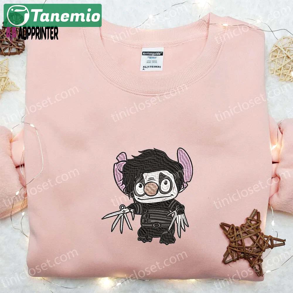 Edward scissorhands stitch cosplay hoodie: funny halloween embroidered shirt for halloween lovers Embroidered Shirt