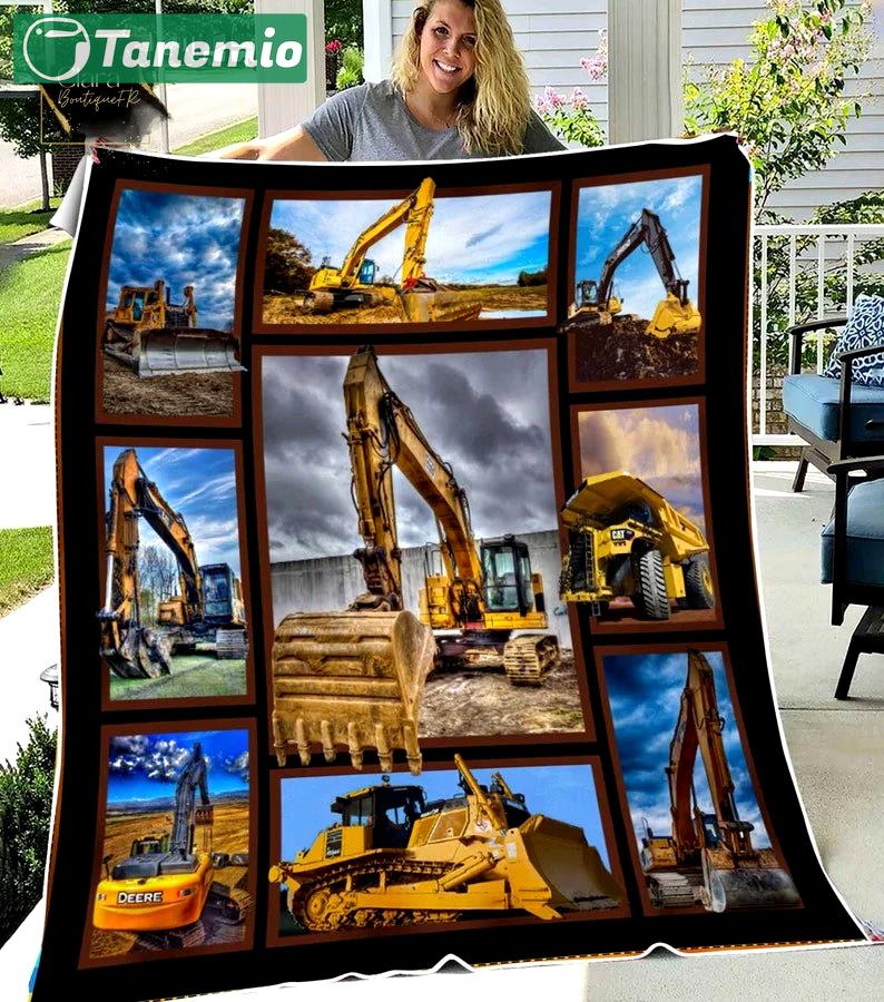 Excavator fleece blanket, mink sherpa blanket, dad gift ideas, excavator blanket, excavator dad quilt Quilt Blanket