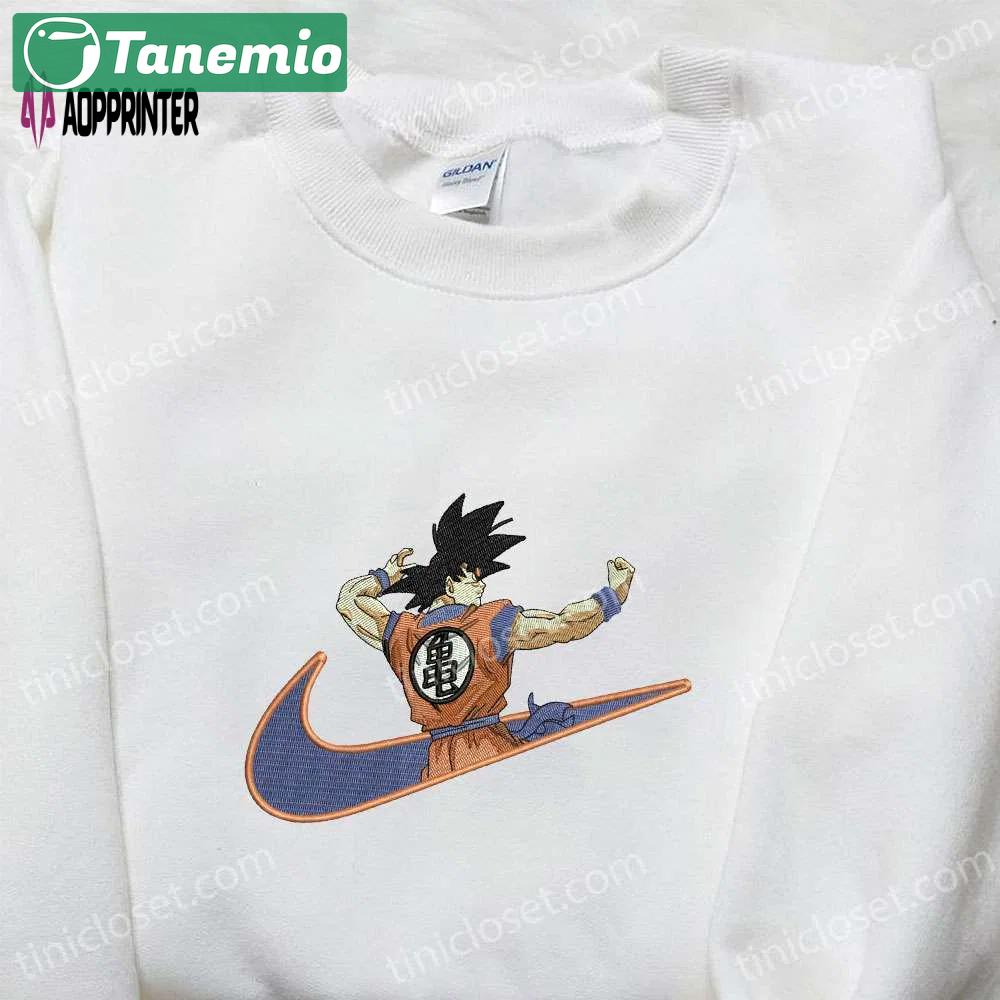 Exclusive goku x nike anime swoosh embroidered shirt & dragon ball sweatshirt: nike inspired designs Embroidered Shirt