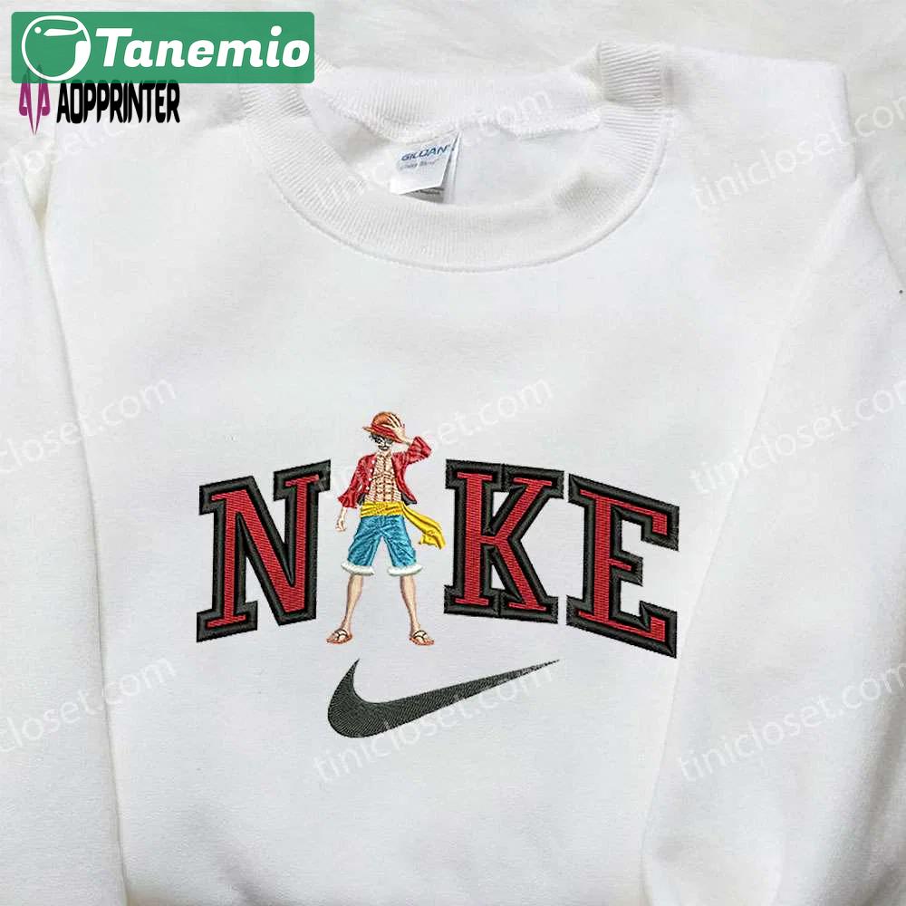 Exclusive nike x monkey d luffy embroidered shirt one piece sweatshirt & anime hoodie Embroidered Shirt