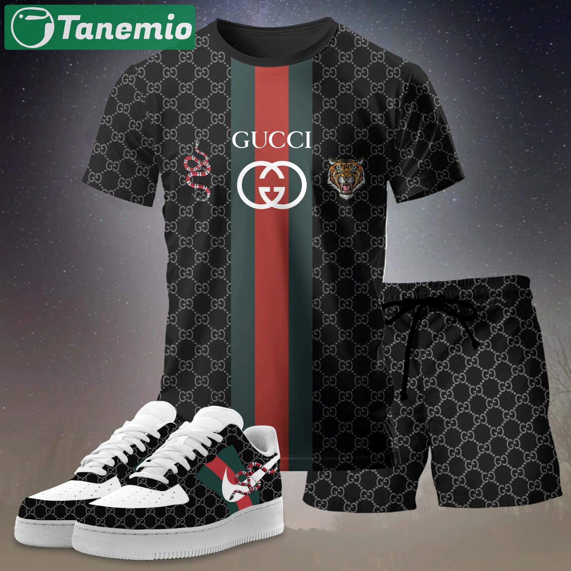 For the girls who love bold dark statement fits, graphic stripe tiger tee outfit t-shirt – black monogram print | casual everyday outfit aesthetic ideas T-Shirt Short Sneakers Set