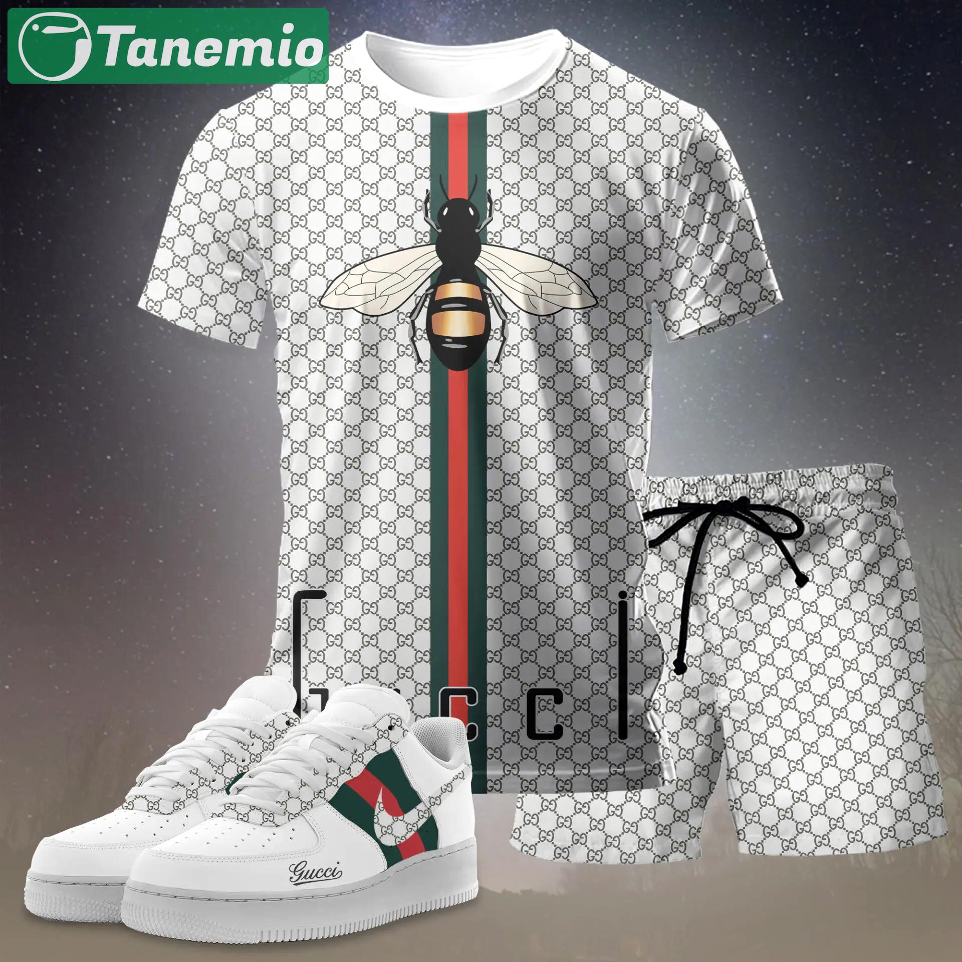 For the girls who love bold minimal statements, graphic bee stripe tee outfit t-shirt – white monogram print | clean girl aesthetic outfit ideas T-Shirt Short Sneakers Set