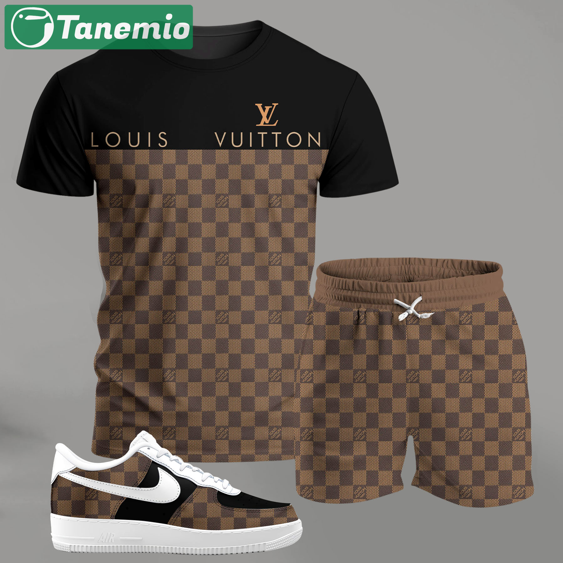 For the girls who love classic patterns, brown checkered outfit t-shirt set | minimal aesthetic everyday wear T-Shirt Short Sneakers Set