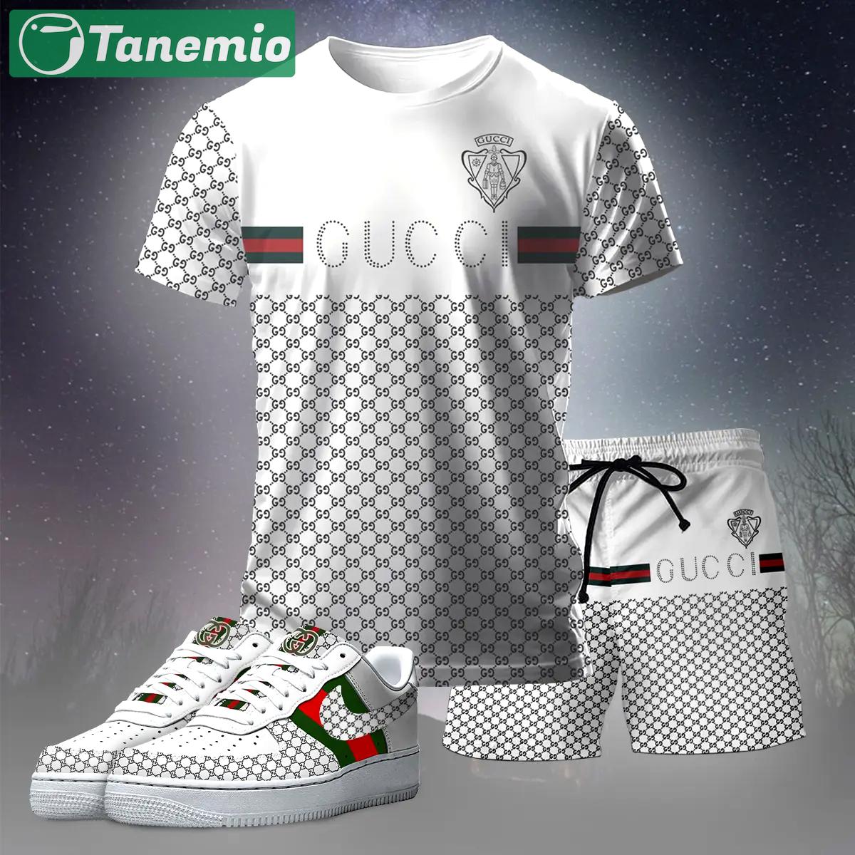 For the girls who love clean luxury streetwear, gucci inspired graphic tee set – white monogram casual everyday outfit T-Shirt Short Sneakers Set