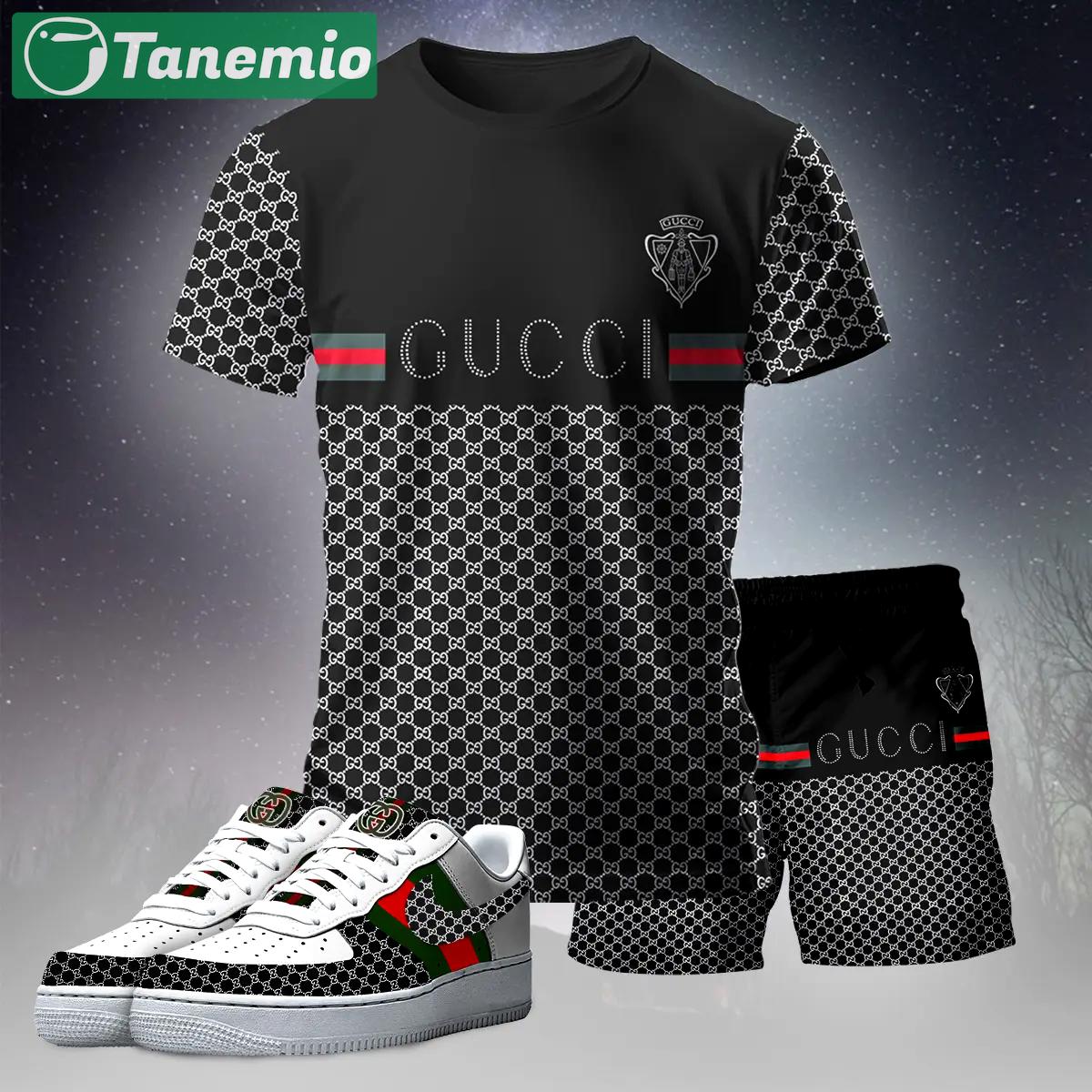 For the girls who love dark luxury streetwear, gucci graphic tee set – black casual everyday outfit with minimal edge T-Shirt Short Sneakers Set