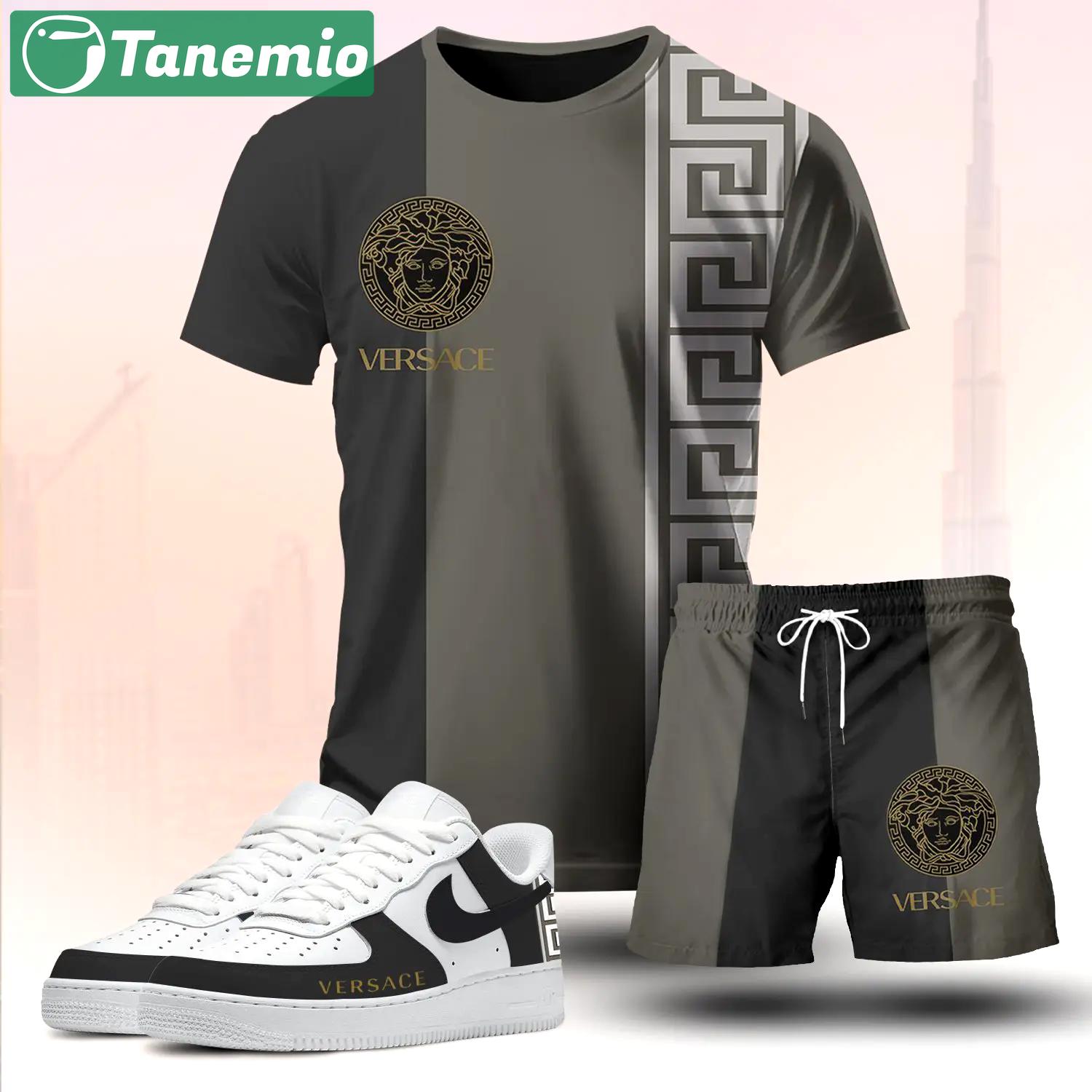 For the girls who love dark neutral balance, minimal split logo tee outfit t-shirt – black and olive graphic print | clean girl aesthetic outfit ideas T-Shirt Short Sneakers Set