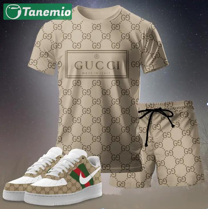For the girls who love neutral designer vibes, minimal graphic tee outfit t-shirt – beige monogram logo print | casual everyday outfit aesthetic ideas T-Shirt Short Sneakers Set