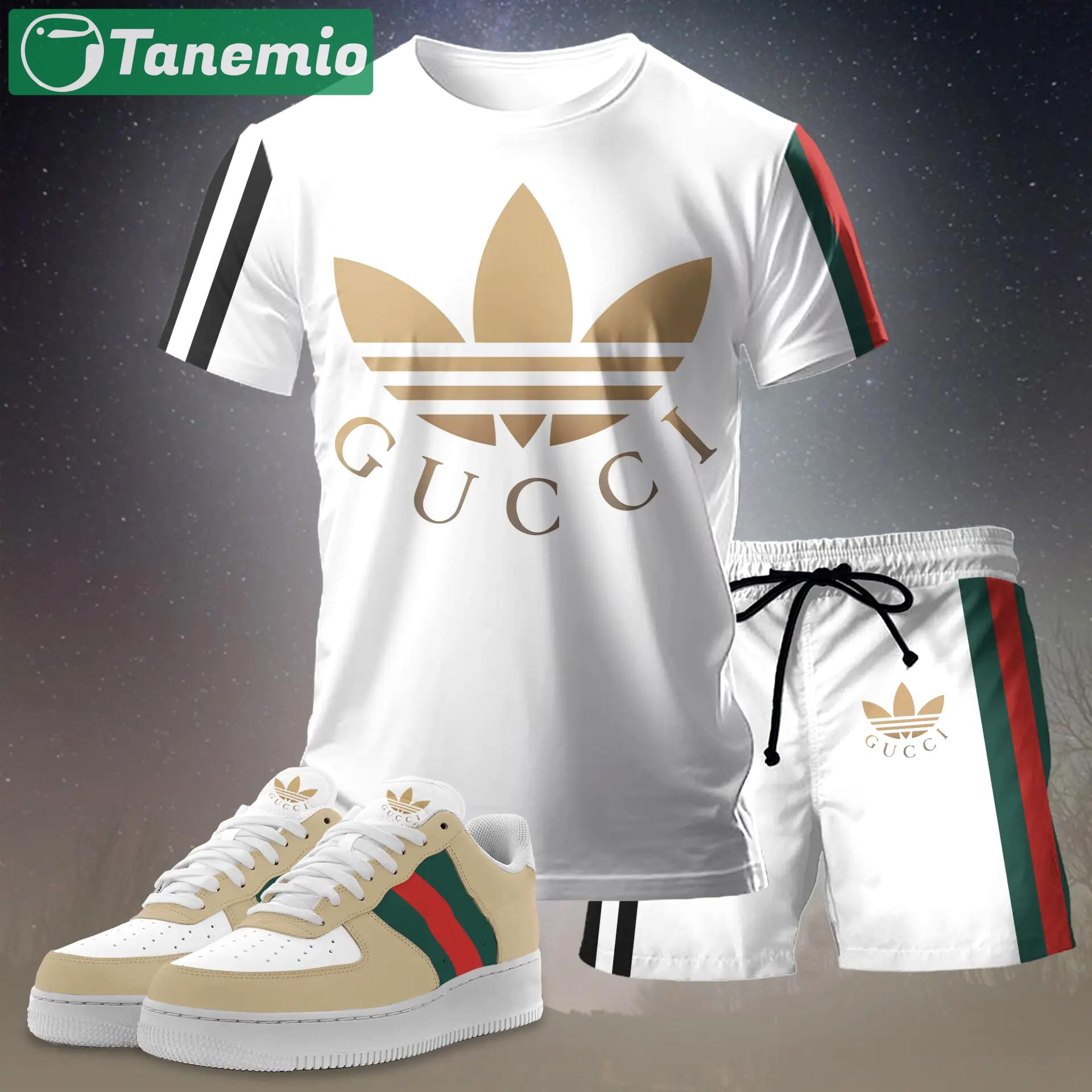 For the girls who love sporty clean vibes, minimal logo stripe tee outfit t-shirt – white with gold graphic print | casual everyday outfit aesthetic ideas T-Shirt Short Sneakers Set