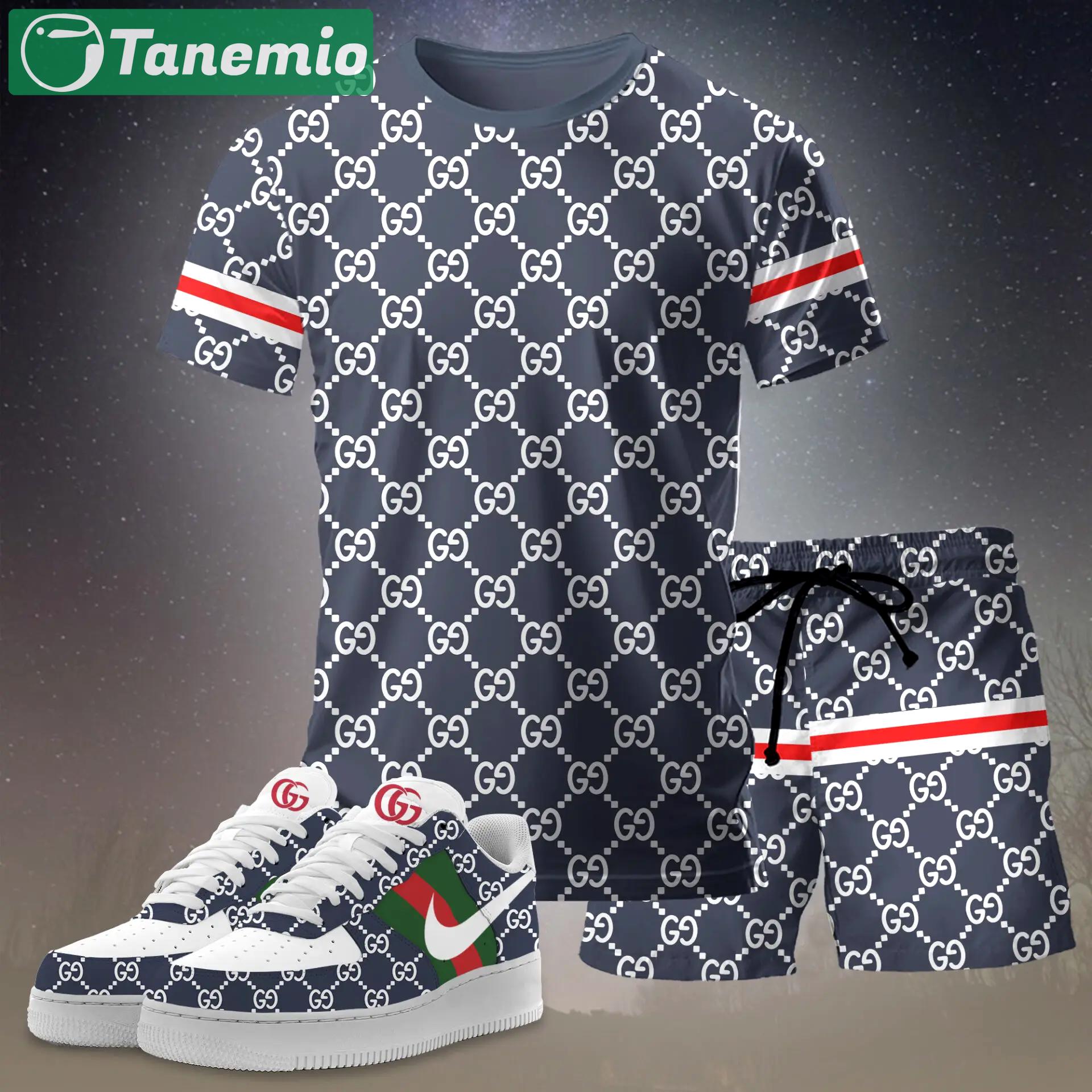 For the girls who love sporty minimal prints, monogram graphic tee outfit t-shirt – navy all-over pattern | casual everyday outfit aesthetic ideas T-Shirt Short Sneakers Set