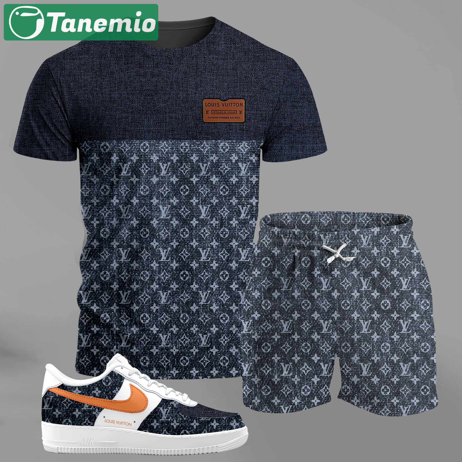 For the girls who love textured minimal outfits, blue-gray pattern t-shirt set | casual aesthetic everyday wear T-Shirt Short Sneakers Set