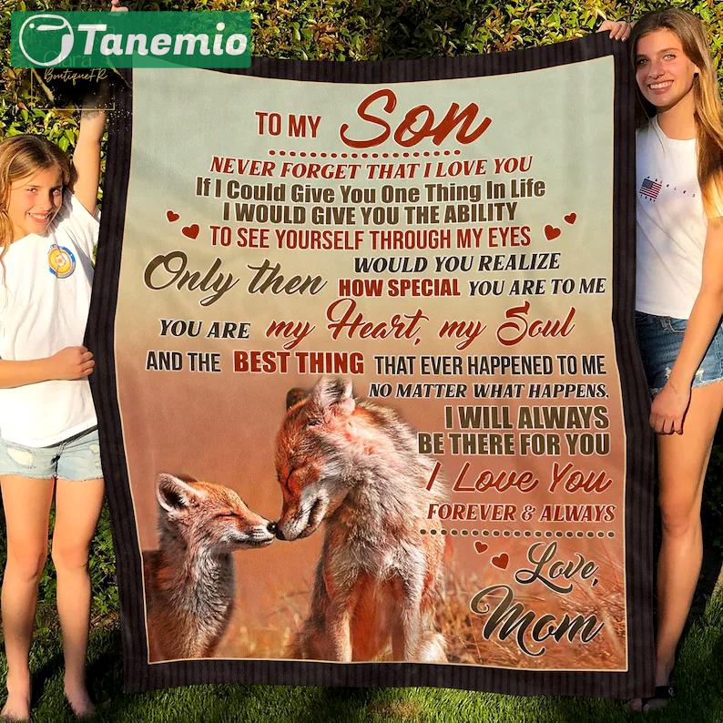 Fox to my son never forget that i love you i will always be there fleece blanket, mink sherpa blanket, son gift, fox blanket for son Quilt Blanket