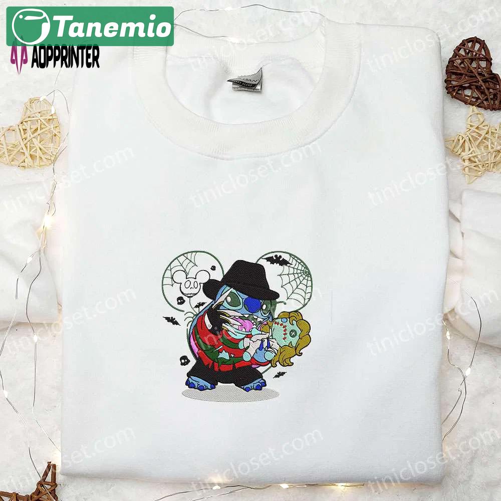 Freddy krueger x stitch disney sweatshirt: horror movie embroidered hoodie & halloween shirt Embroidered Shirt