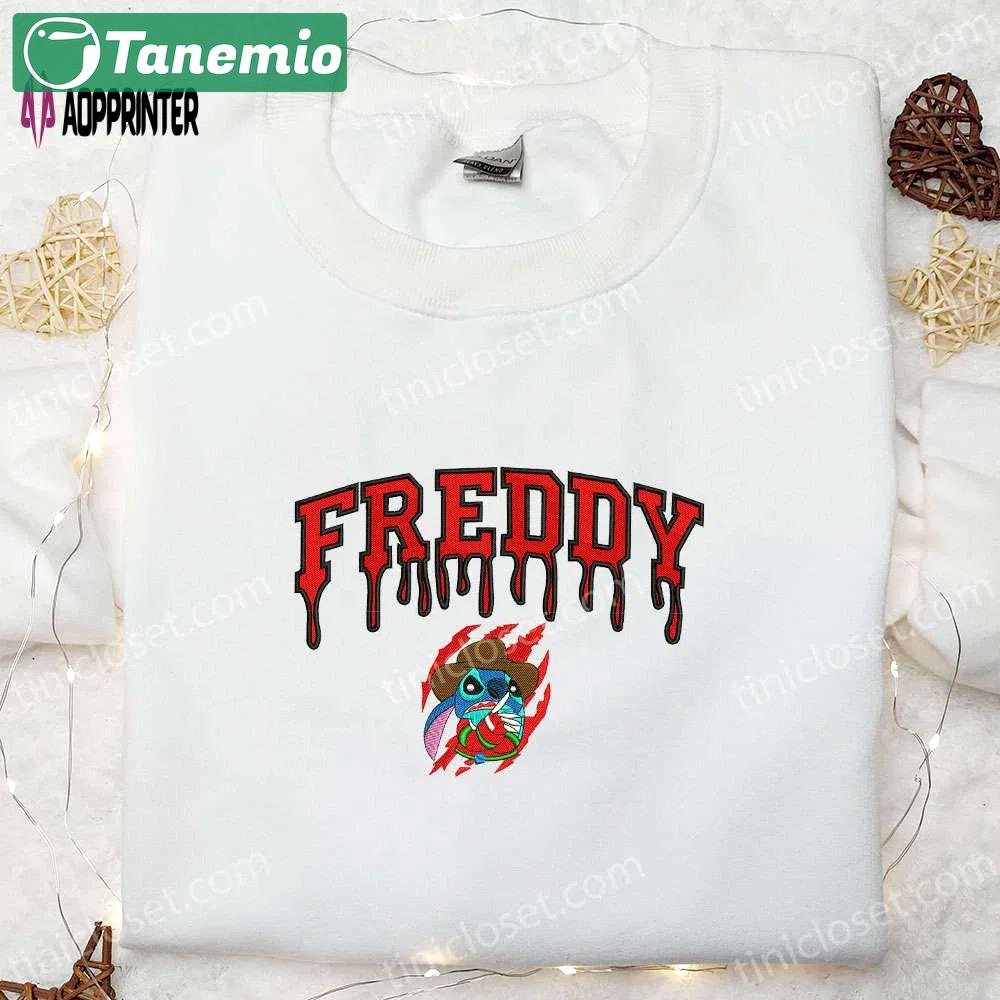 Freddy krueger x stitch embroidered sweatshirt: silhouette horror movies hoodie disney halloween gift Embroidered Shirt
