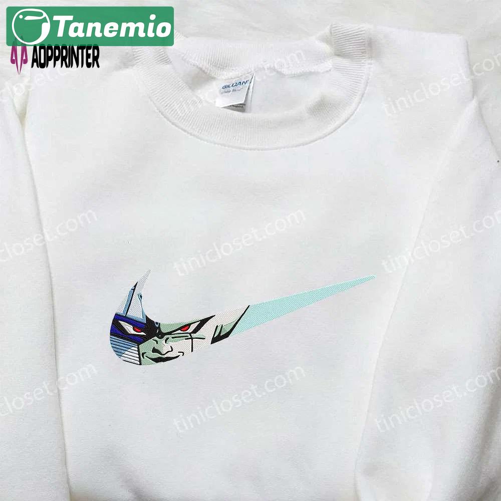 Frieza x nike swoosh anime embroidered hoodie & dragon ball shirt nike inspired embroidery Embroidered Shirt
