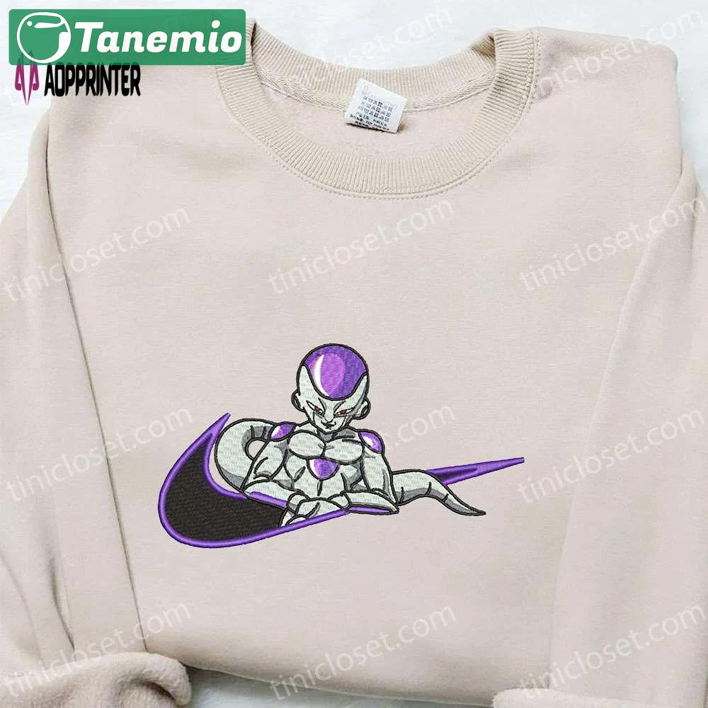 Frieza x nike swoosh anime embroidered tshirt: best nike inspired shirt perfect family gift Embroidered Shirt