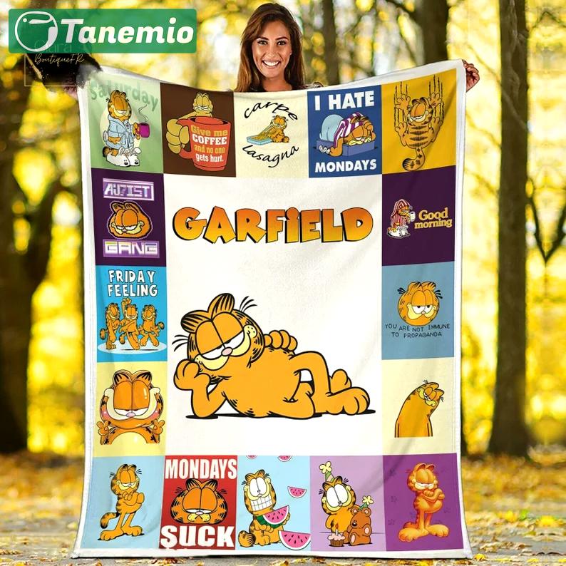 Funny garfield fleece blanket, mink sherpa blanket, comic strip quilt, garfield lover gift, garfield movie quilt Quilt Blanket