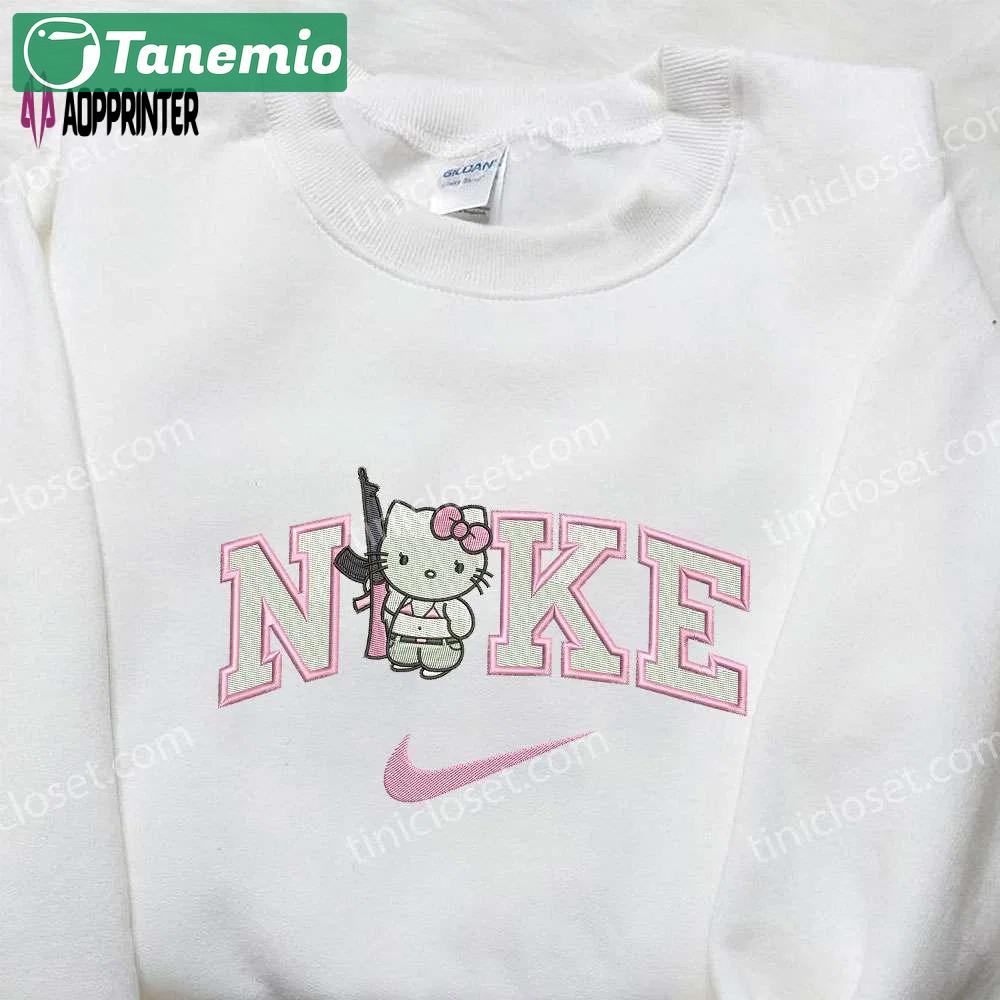 Gangster hello kitty gun x nike embroidered shirt & custom sweatshirt – funny & unique designs Embroidered Shirt