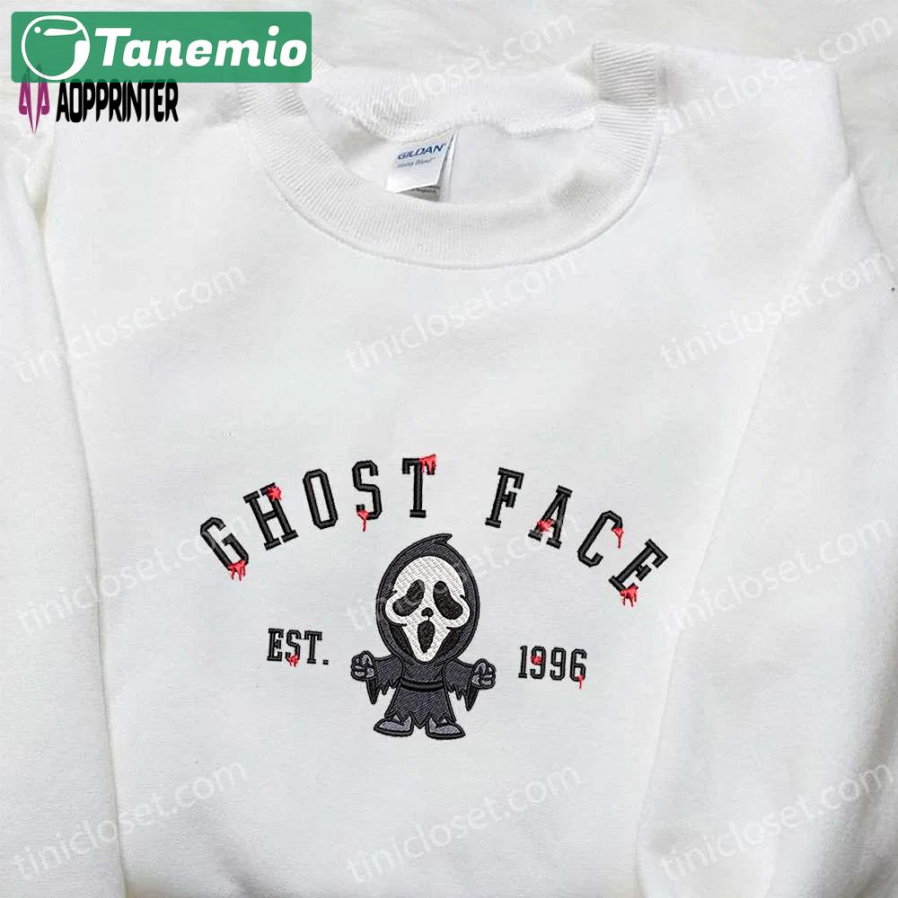 Ghost face est 1996 embroidered shirt: spooky horror characters & halloween shirts for family Embroidered Shirt