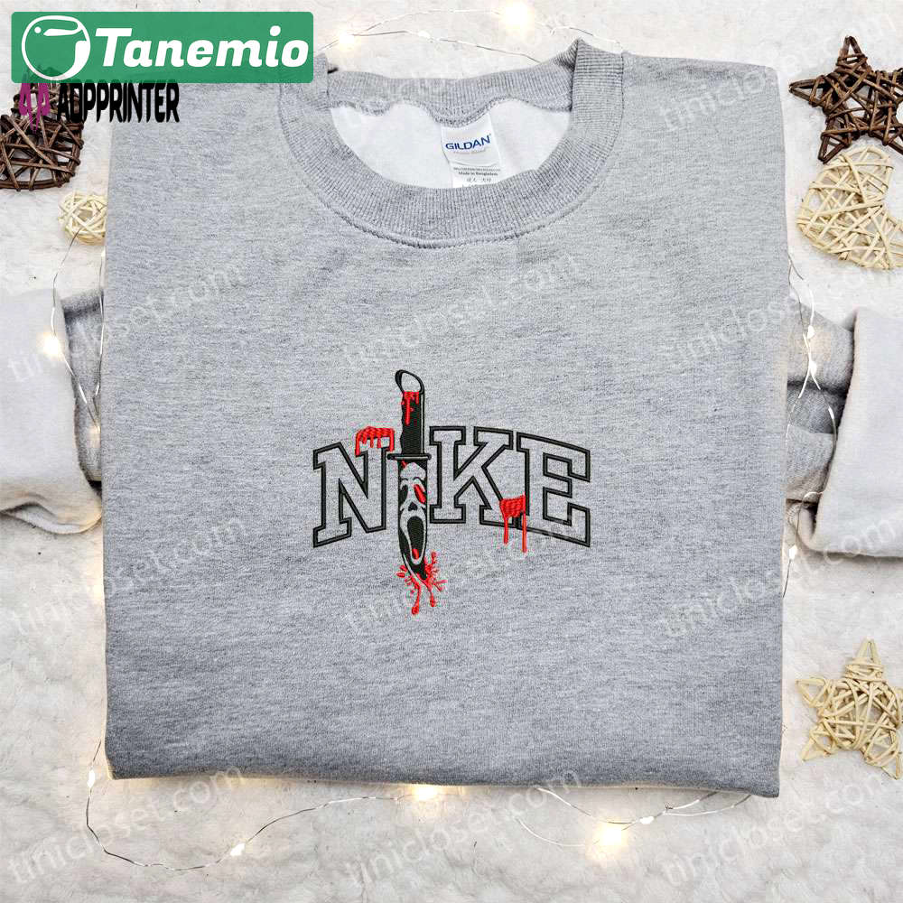 Ghostface blade knife x nike movie embroidered sweatshirt: best halloween gift idea for family Embroidered Shirt