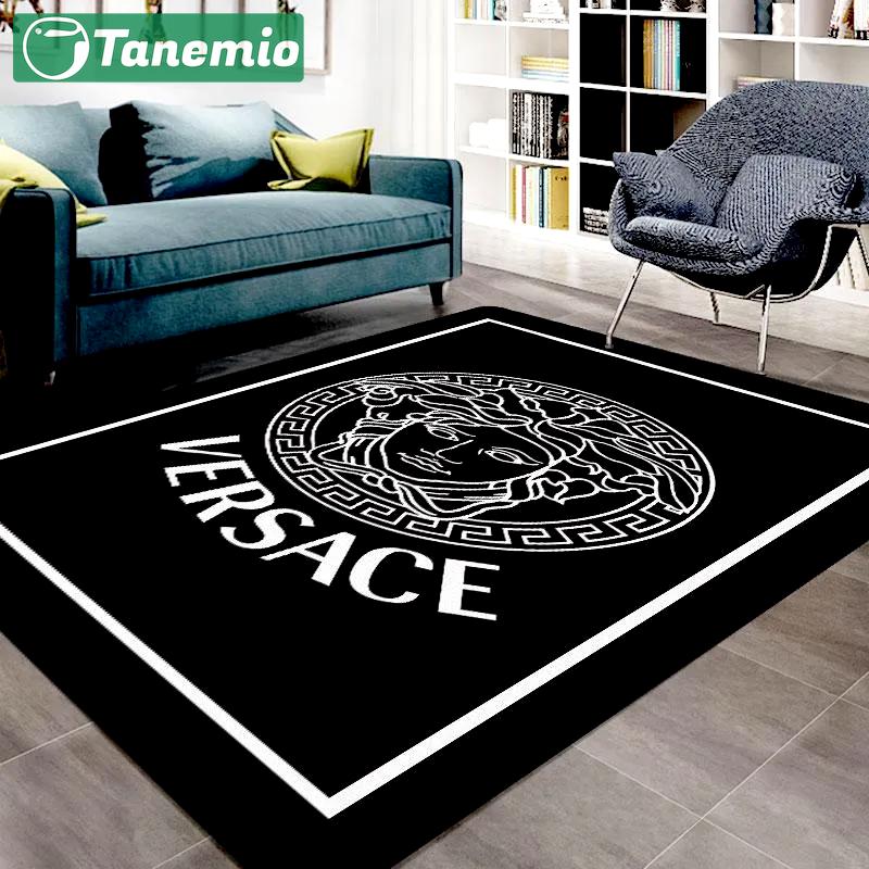 Gianni versace black logo type 1029. Upgrade Your Living Room with Luxury Home Decor: Area Carpets, Floor Decor, Door Mats, and Hot Gift Items with style a High-End Fashion Brand Rectangle Rug