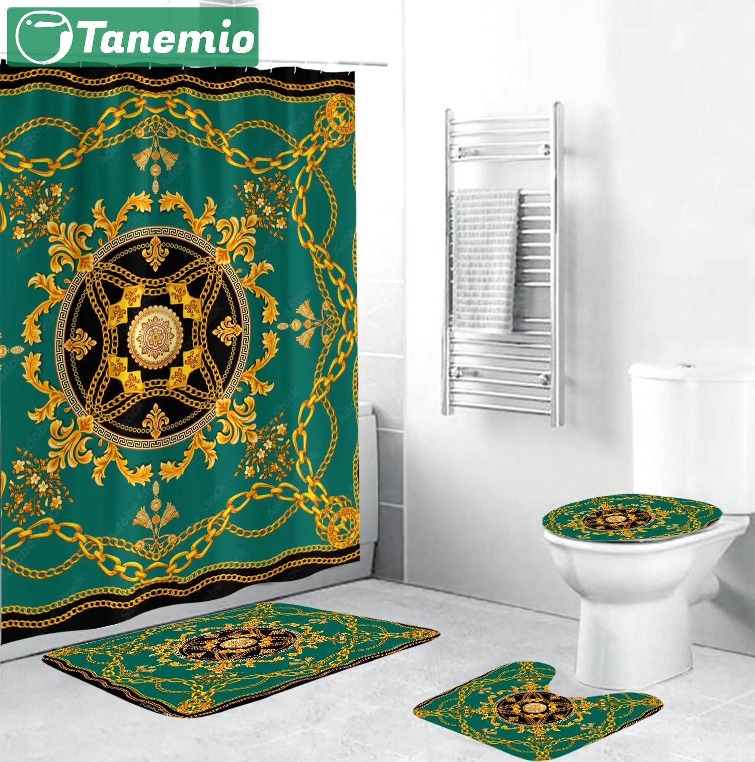Gianni versace green bathroom sets bath mat luxury fashion brand home decor hypebeast Bathroom Set