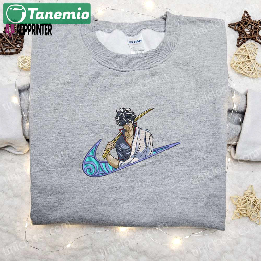 Gintoki sakata x swoosh embroidered sweatshirt: best gintama shirt for birthday gifts Embroidered Shirt