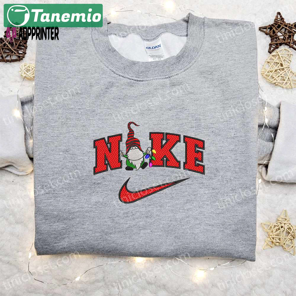 Gnome christmas x nike embroidered sweatshirt: best festive gift idea nike inspired shirt Embroidered Shirt