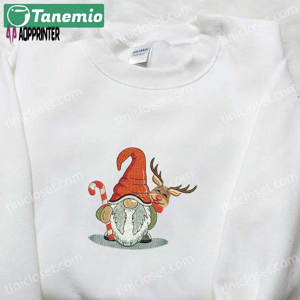 Gnome with deer merry christmas shirt & hoodie: best gift ideas Embroidered Shirt