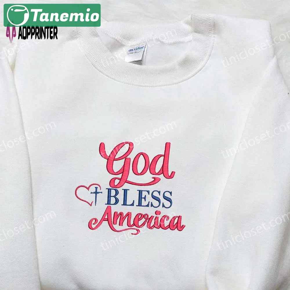God bless america embroidered shirt: best patriotic shirts & national day gifts Embroidered Shirt