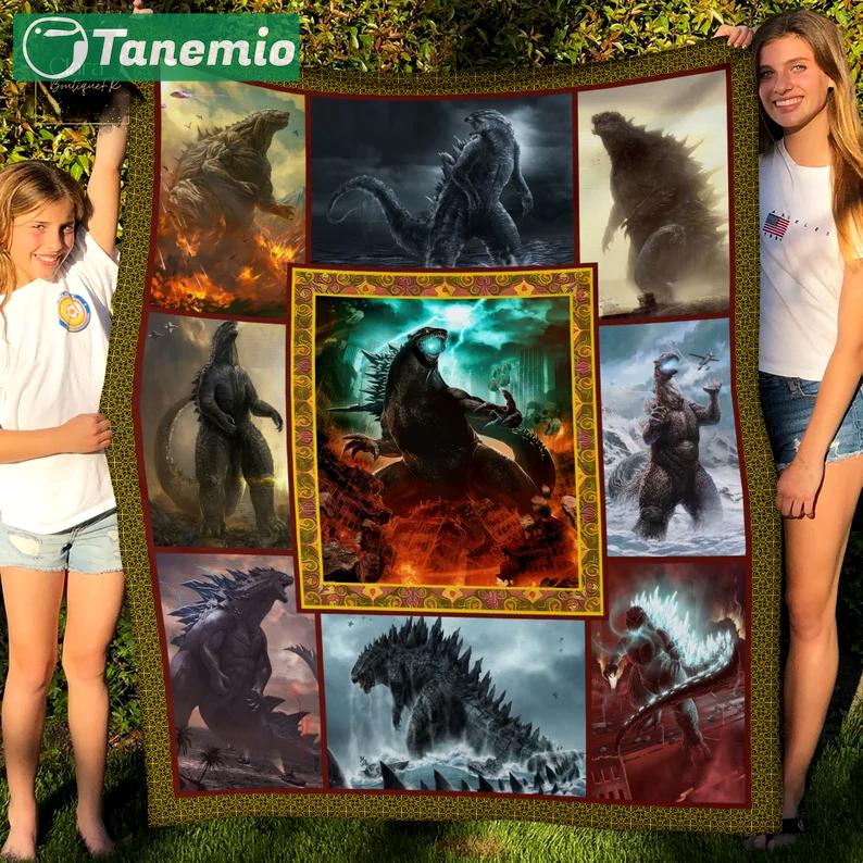 Godzilla king of the monsters fleece blanket, mink sherpa blanket, godzilla blanket, godzilla lover gift, monster blanket Quilt Blanket