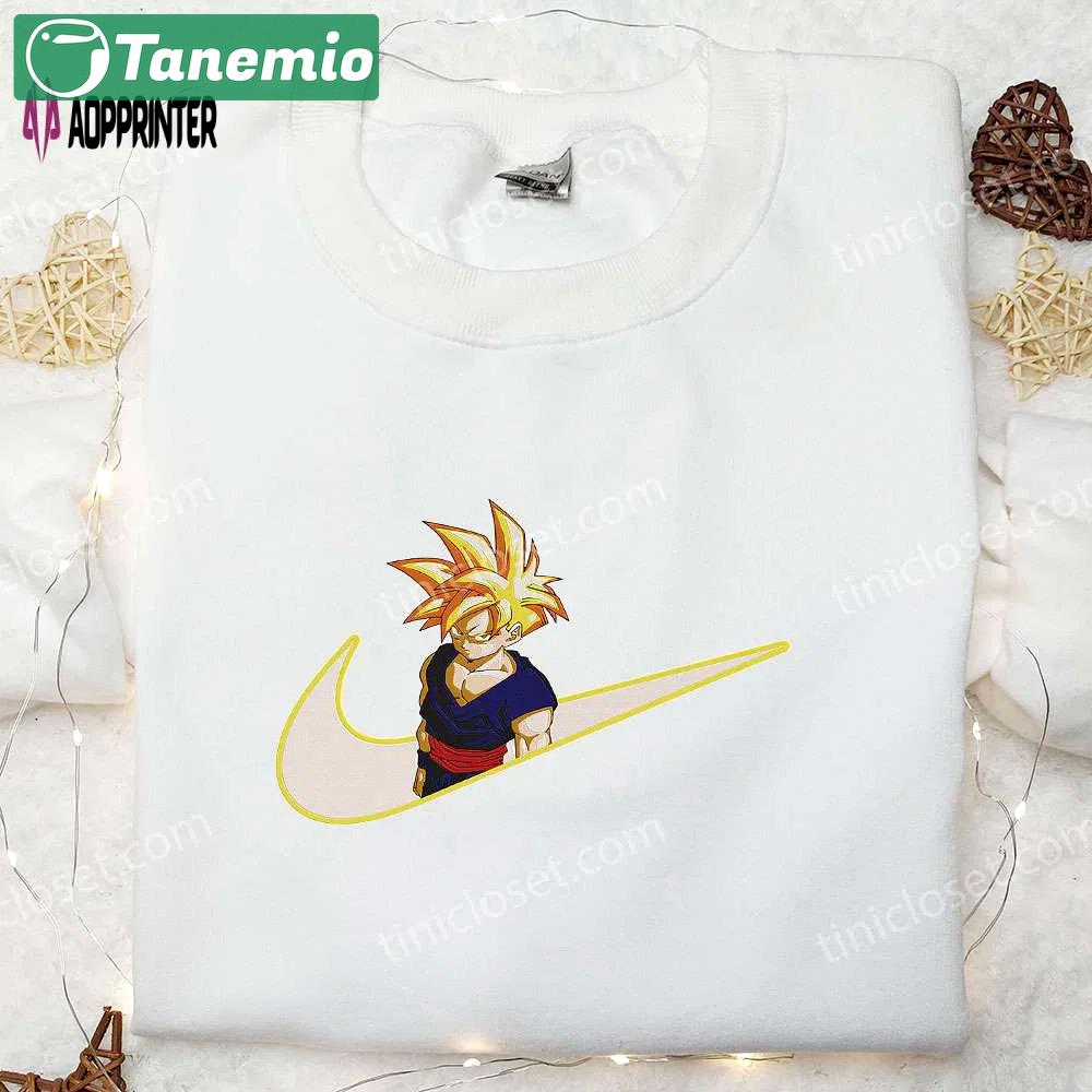 Gohan super saiyan x nike swoosh anime hoodie dragon ball & nike inspired embroidered shirts Embroidered Shirt