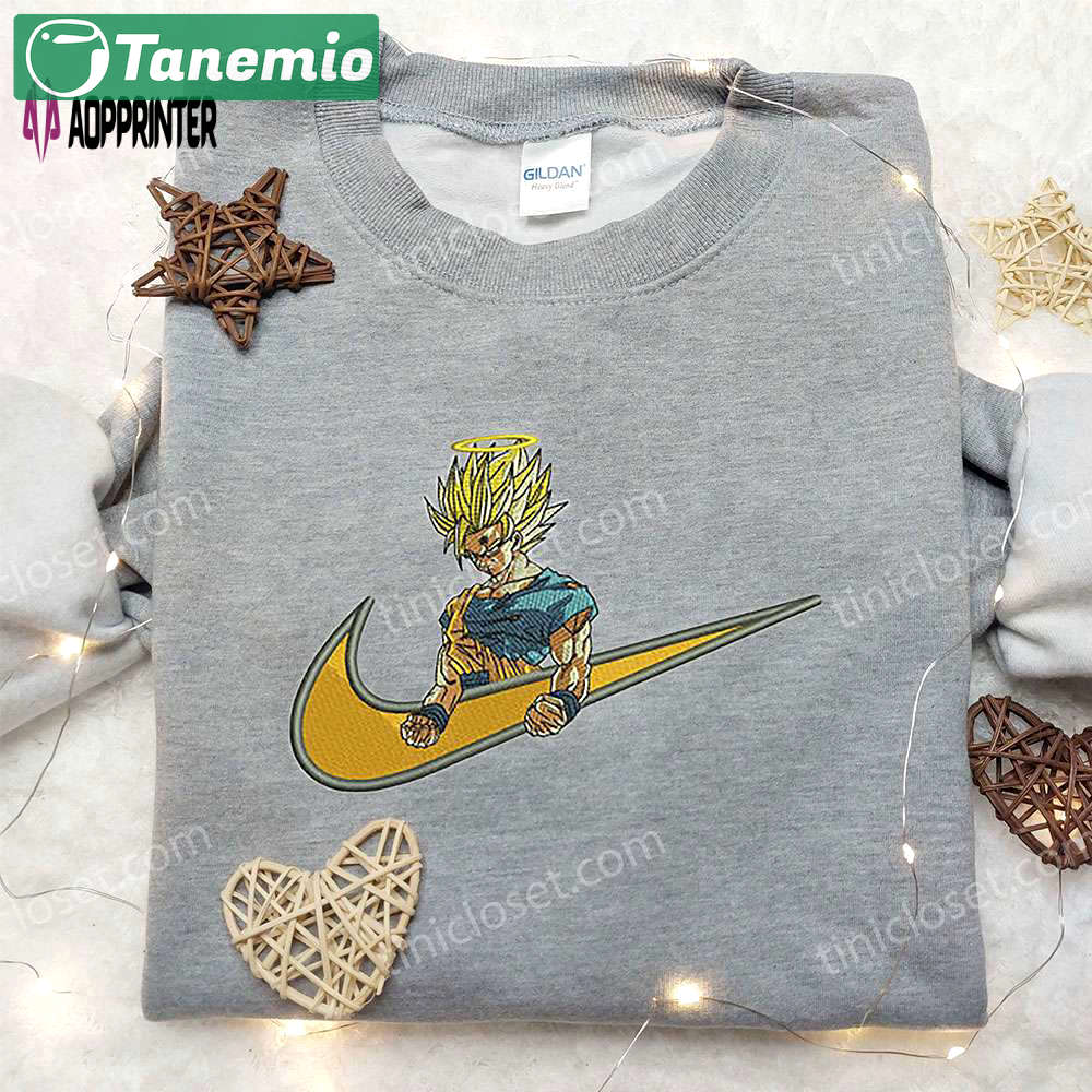 Goku angel x nike embroidered shirt: dragon ball custom design for ultimate style Embroidered Shirt