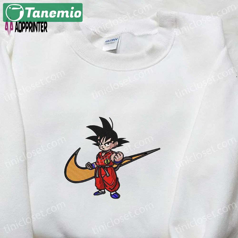 Goku kid x nike swoosh anime embroidered sweatshirt: dragon ball & nike inspired shirt Embroidered Shirt
