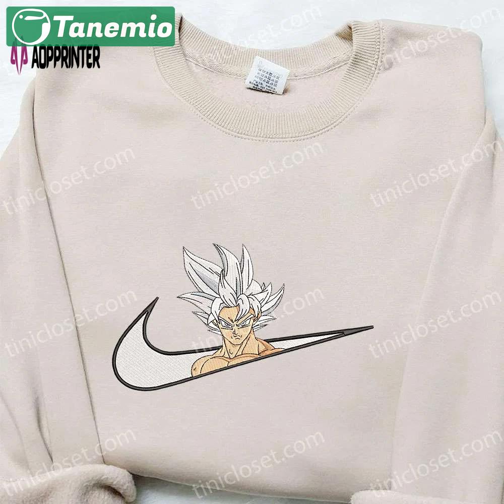 Goku ultra instinct x nike swoosh anime embroidered sweatshirt – dragon ball & nike inspired shirt Embroidered Shirt