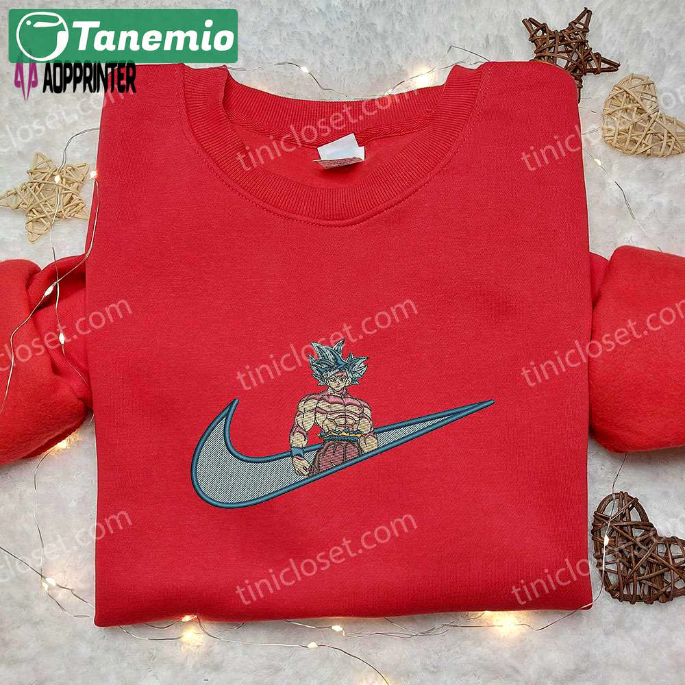 Goku ultra instinct x nike swoosh embroidered sweatshirt – dragon ball nike inspired shirt Embroidered Shirt