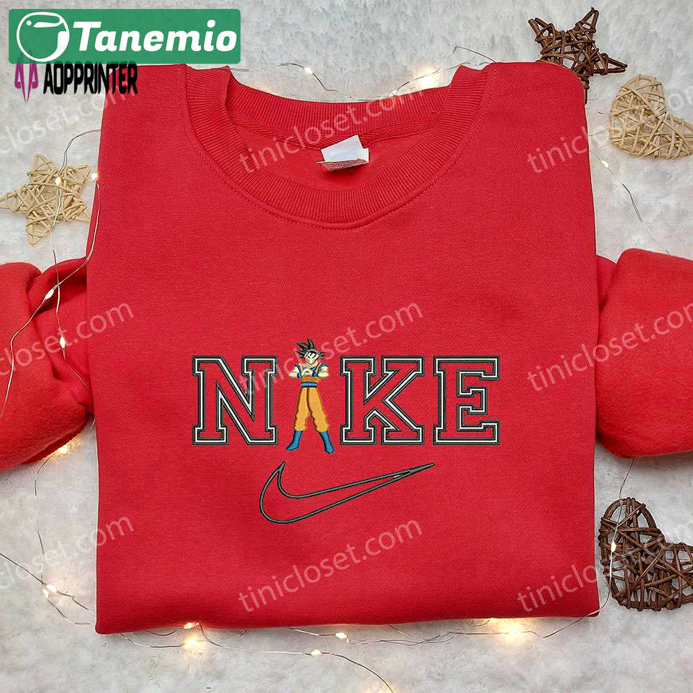 Goku x nike embroidered sweatshirt: dragon ball anime shirt nike inspired design Embroidered Shirt