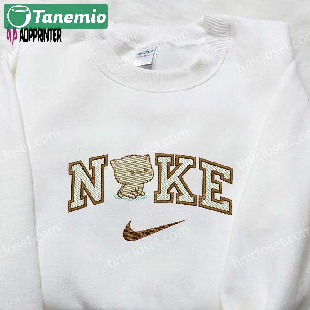 Goma mochi bear x nike embroidered shirt – peach & cute design Embroidered Shirt