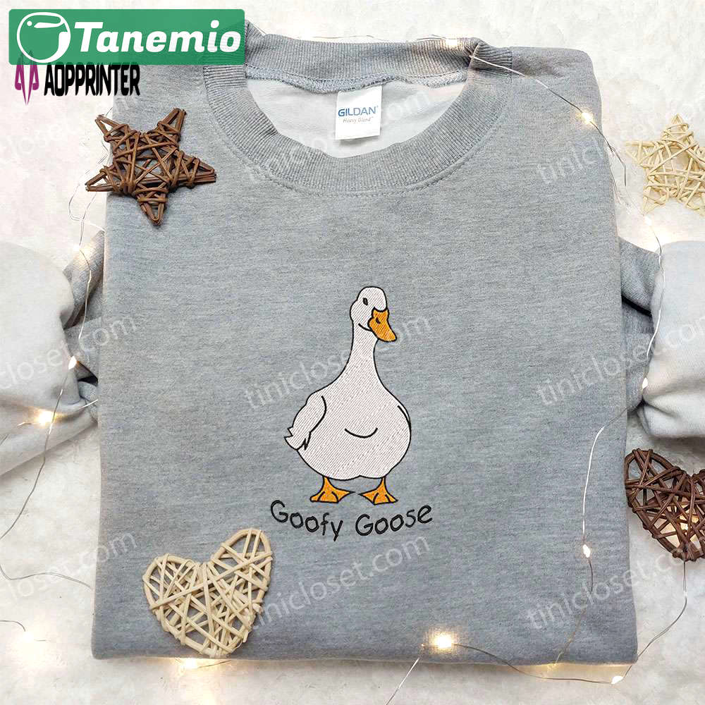 Goofy goose embroidered shirt: animal & funny design Embroidered Shirt