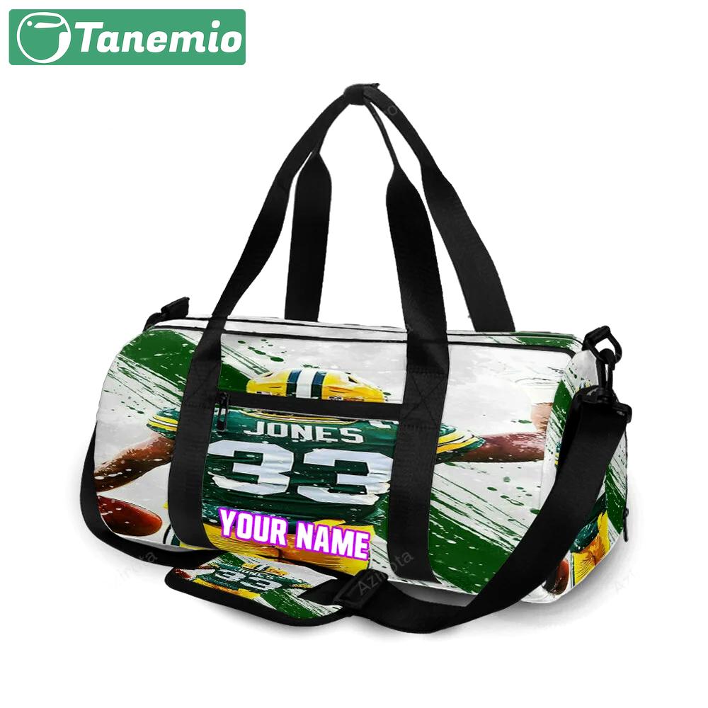 Green bay packers aaron jones no33 personalized name travel bag gym bag 1868 Travel Bag