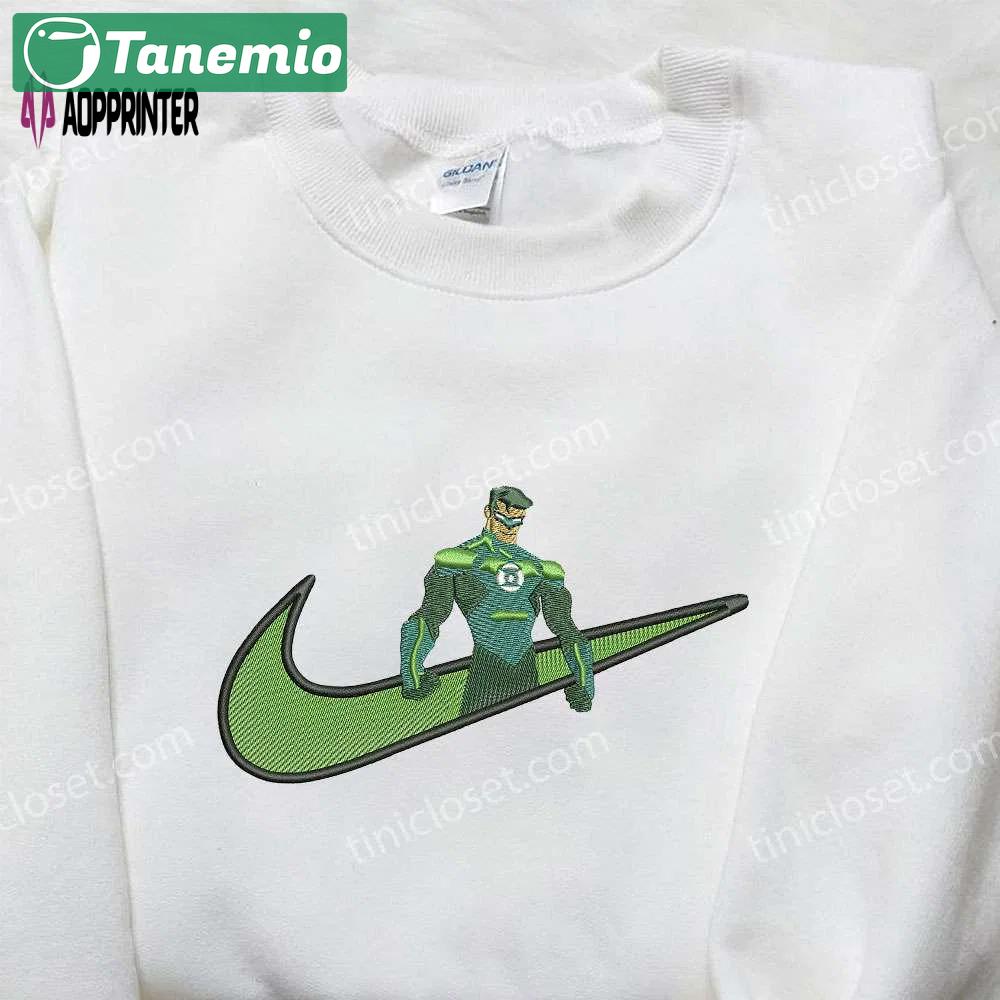 Green lantern x nike embroidered shirt: american comic strip superhero inspired tee Embroidered Shirt