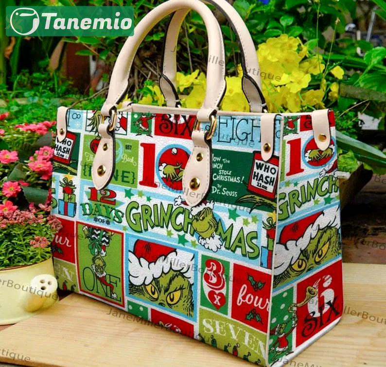 Grinch christmas leather handbag for women gift 2565 Women Leather Hand Bag