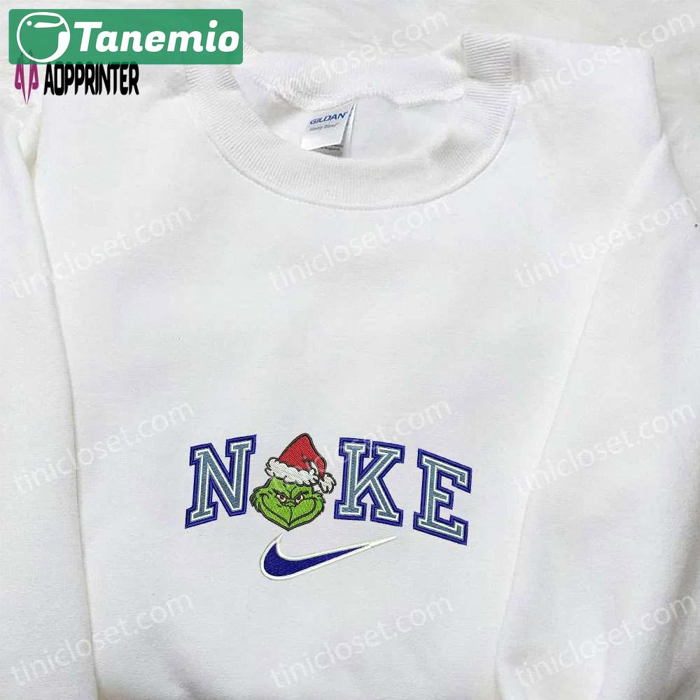 Grinch xmas x nike movie embroidered shirt – best christmas gift idea with nike inspiration Embroidered Shirt