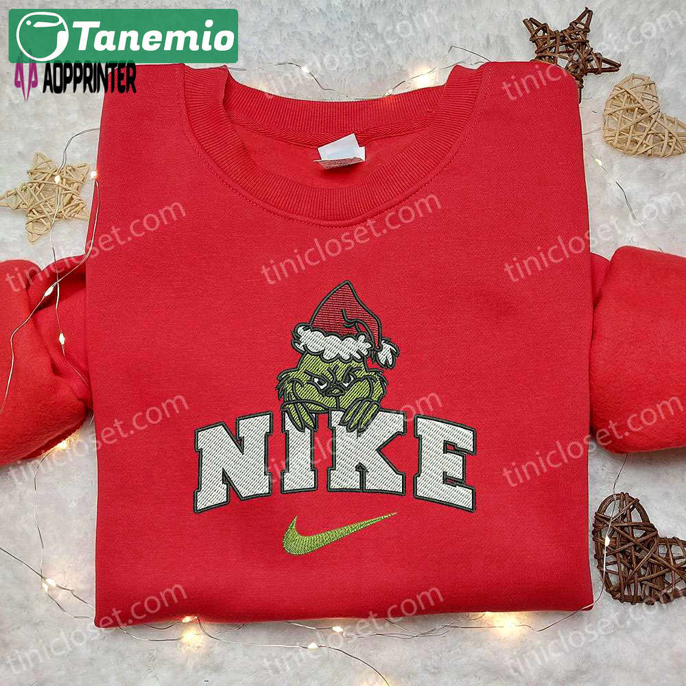Grinch xmas x nike movie embroidered tshirt – best christmas gift ideas nike inspired shirt Embroidered Shirt
