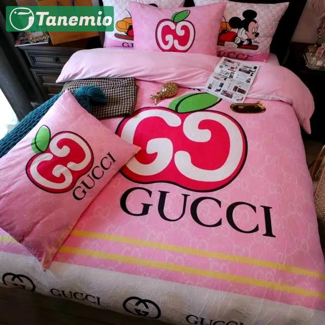 Gucci apple mickey mouse luxury brand bedding sets bedspread duvet cover set, bedroom decor , thanksgiving decorations for home best luxury bed sets gift thankgivings and christmas Bedding Sets